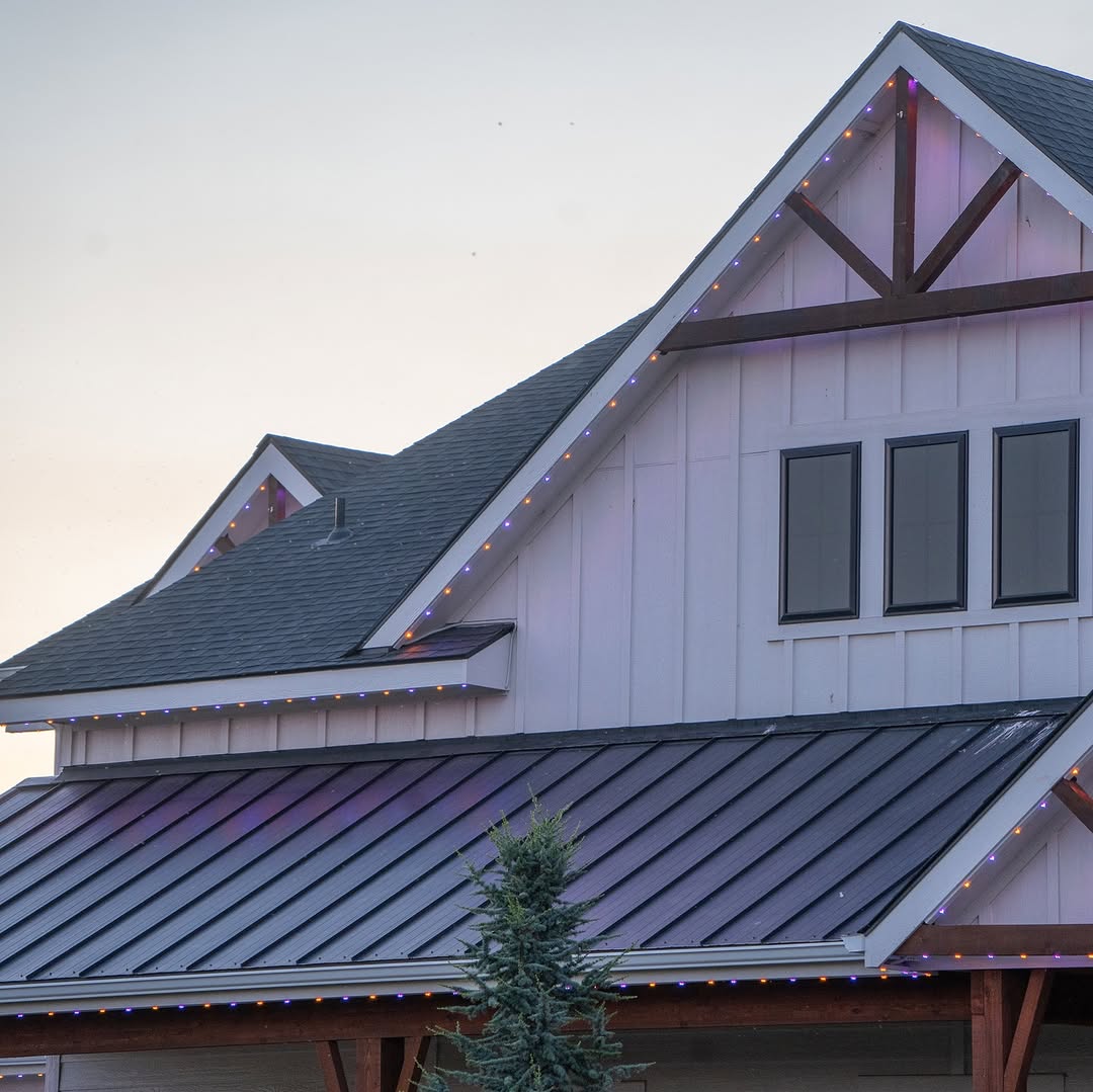 Warm permanent lighting on a Calgary home